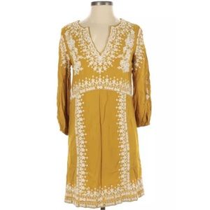Anthropologie Shiloh Embroidered Golden Yellow Long Sleeve Tunic Dress Sz 10